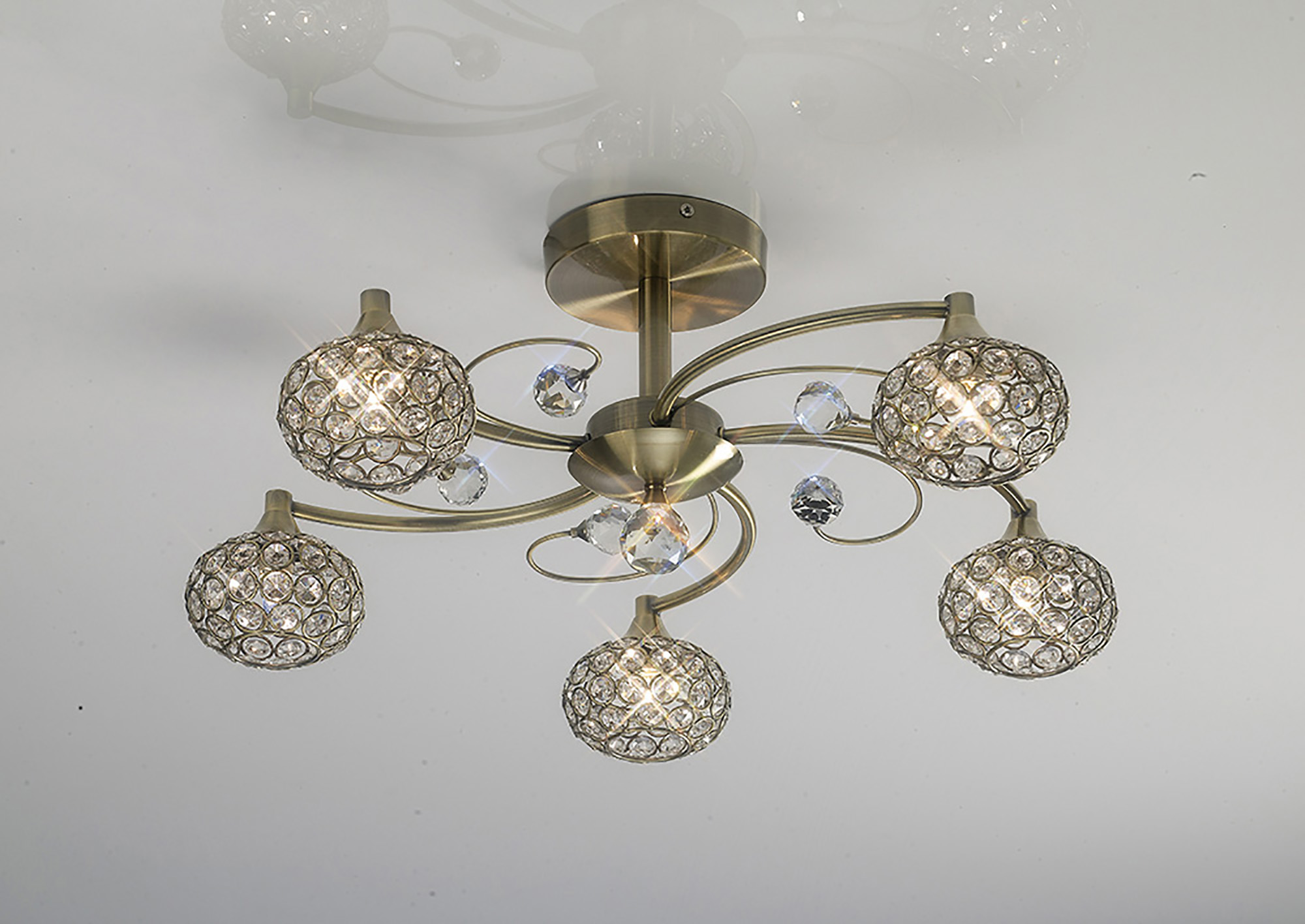IL30945  Cara Crystal Ceiling 5 Light Antique Brass